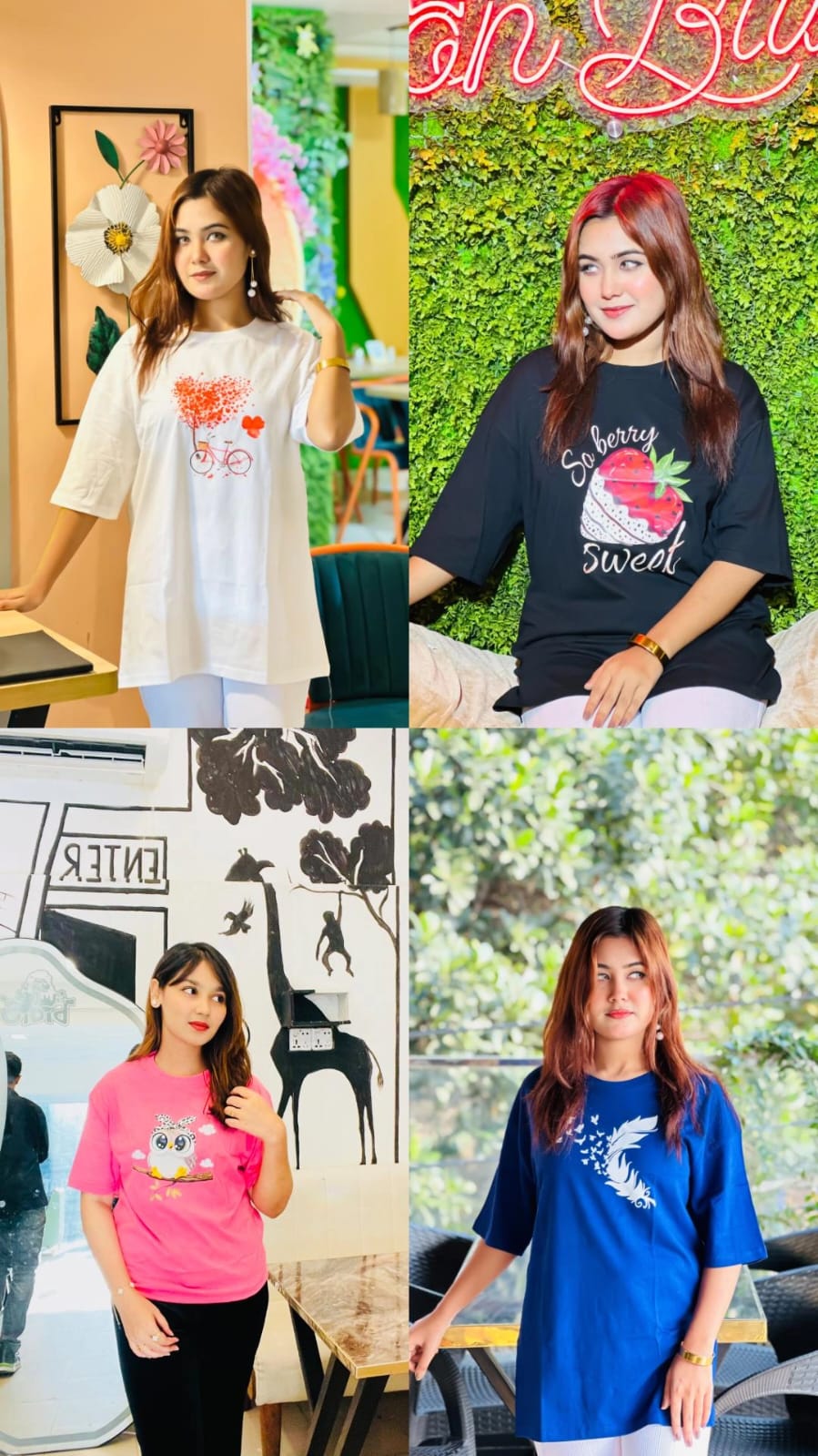 Drop Shoulder   ( sicle white / Sweet black / Owl pink / Feather blue ) .