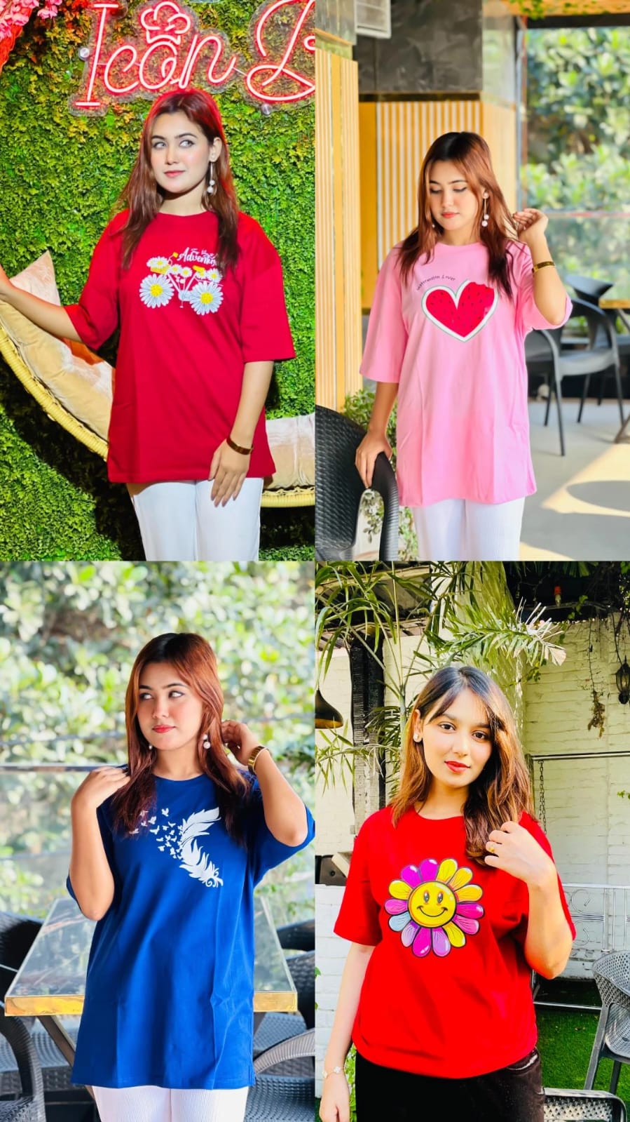 Drop Shoulder  ( adventure Maroon / Weatermelon pink /  Feather blue / Smile  red )