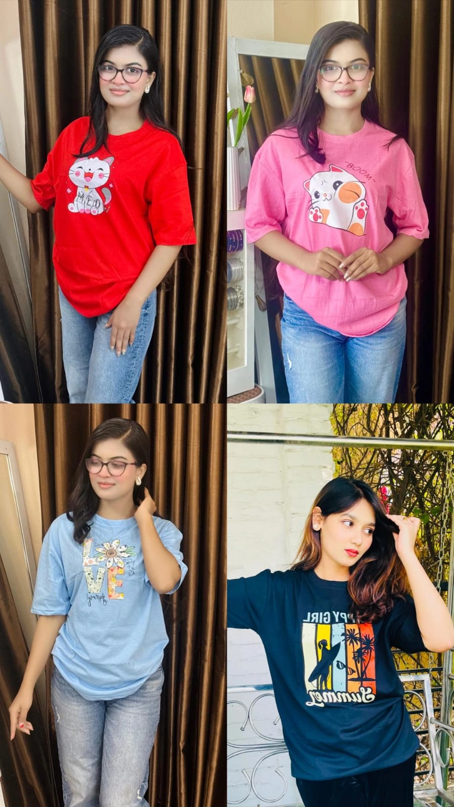 Drop Shoulder  ( Meo Red  /  Boom pink  /  Love Blue  / Happy girl black )