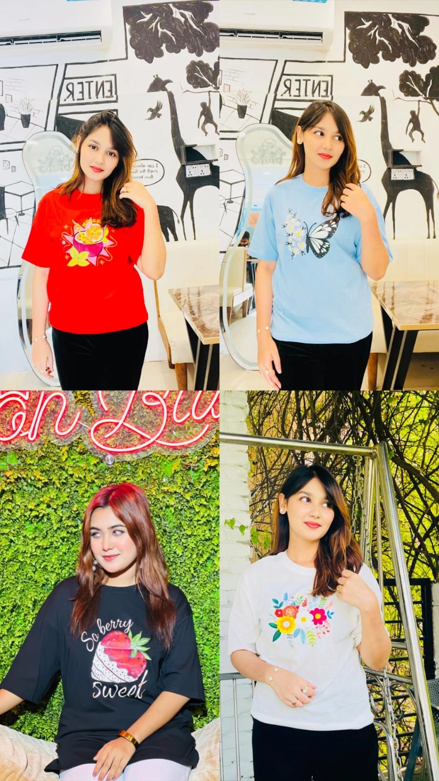 Drop Shoulder  ( Coconut Red  /  butterfly Blue  /  Sweet Black  /  White Flower  )
