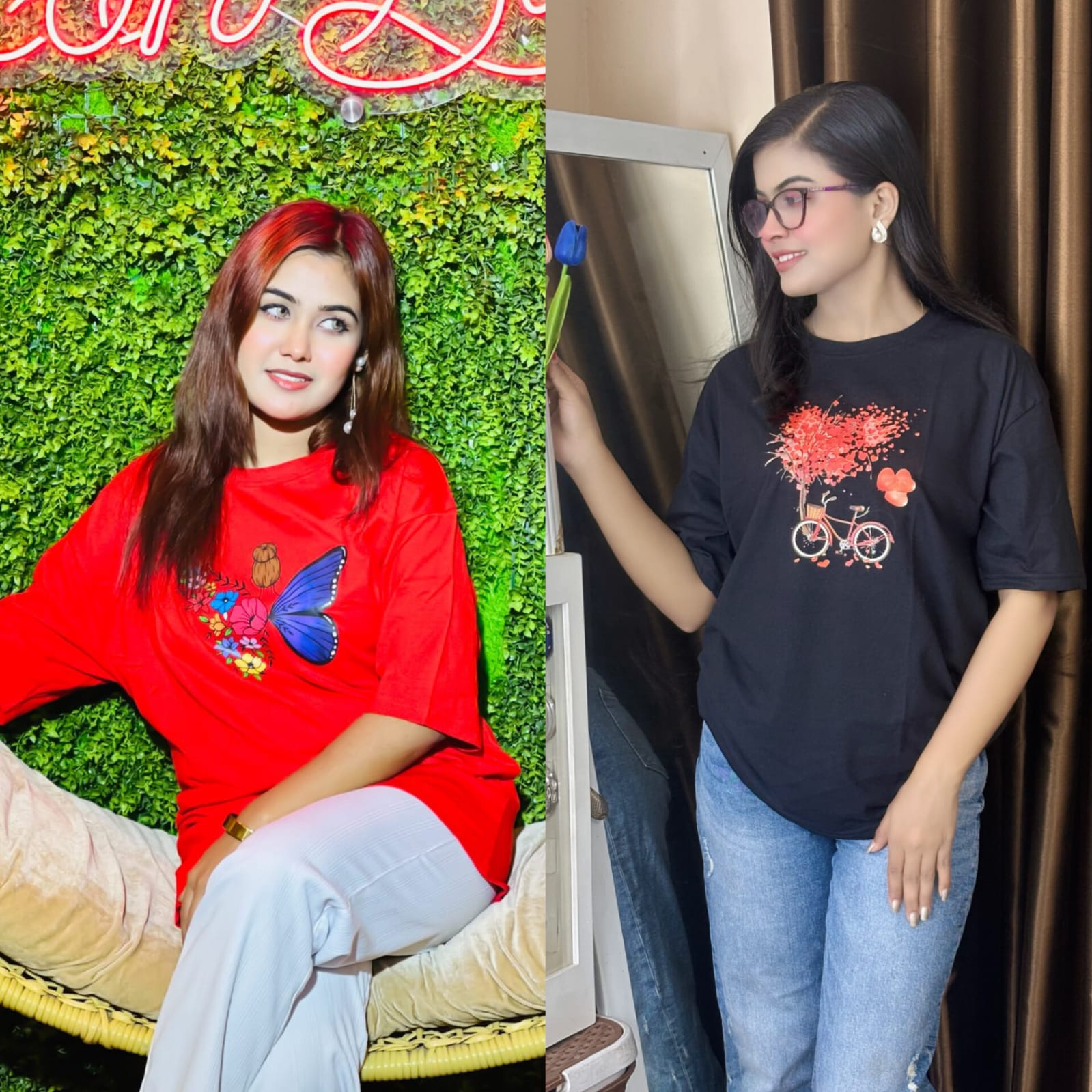 Drop Shoulder  ( Butterfly Red / Cycle black )