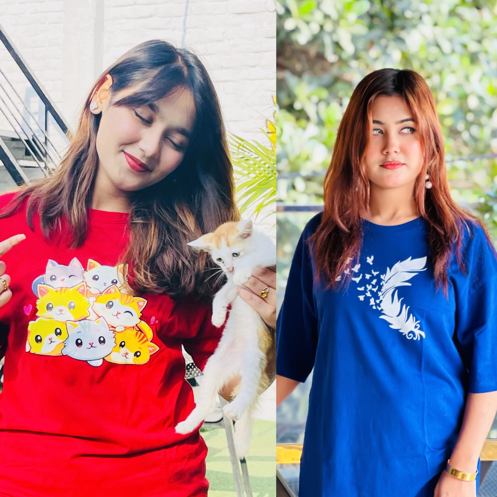 Drop Shoulder  ( More cat red / Feather blue )